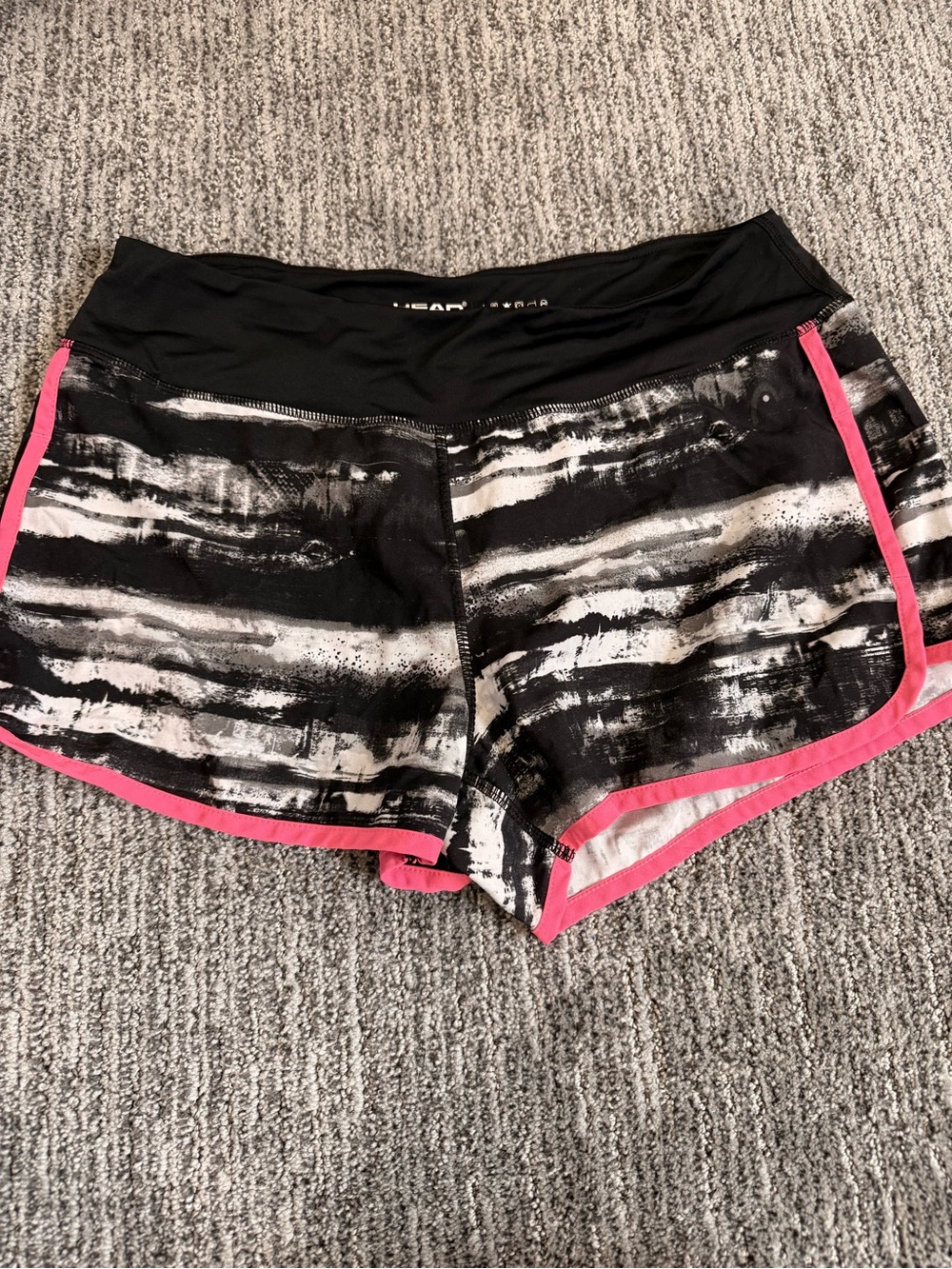 Head Black & White Abstract Stripe Athletic Shorts with Pink Trim